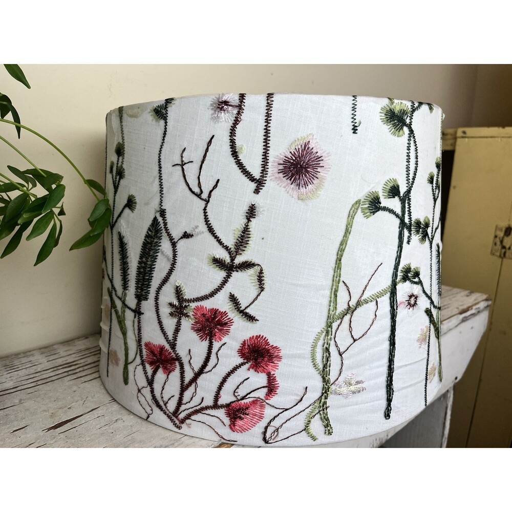 White Botanical Toile Mesh Floral Lamp Shade Application Hand Applied 13”x15” - Picture 2 of 10
